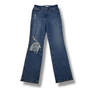 Good American Good Curve Straight Leg Jeans Womens 2‎ Distressed High Rise